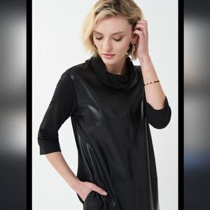 Joseph Ribkoff Mixmedia leather Cowl-Neck half sleeve dress w pockets sz 4